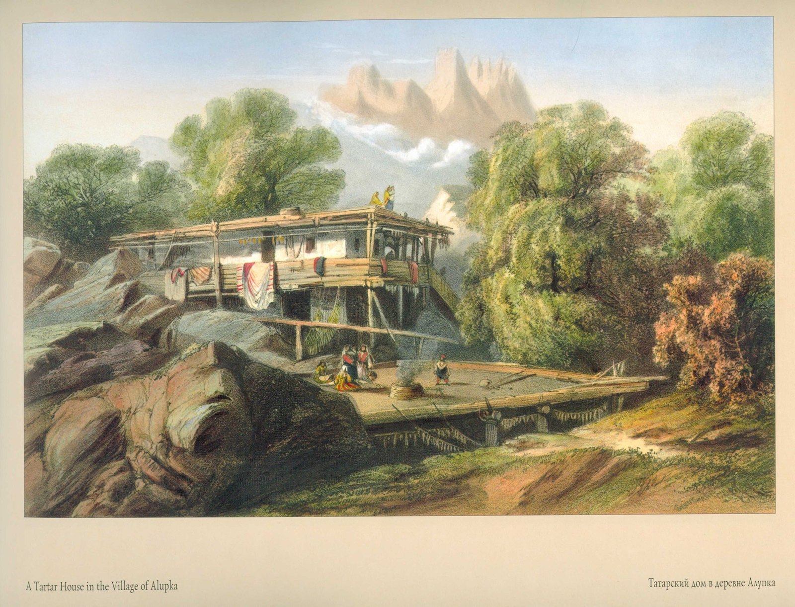 Карло Боссоли. Татарский дом в деревне Алупка, литография 1856 года